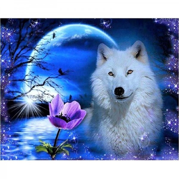 Witte wolf met bloem