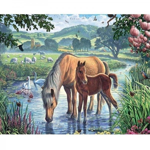 Paarden in water