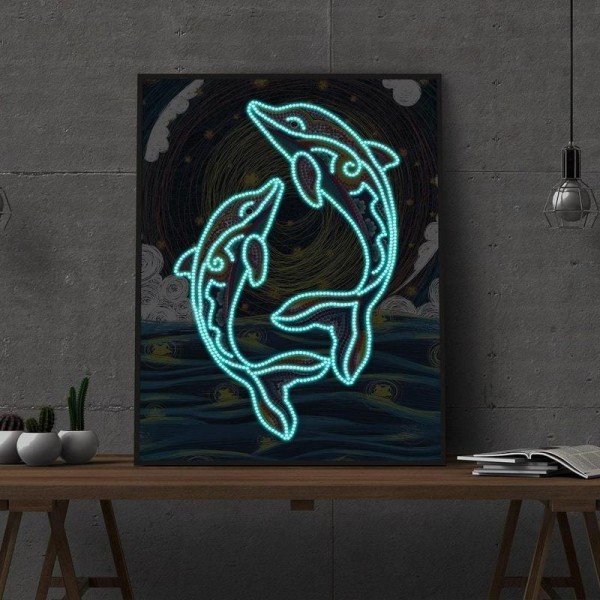 Dolfijnen | Glow in the dark 30x40cm